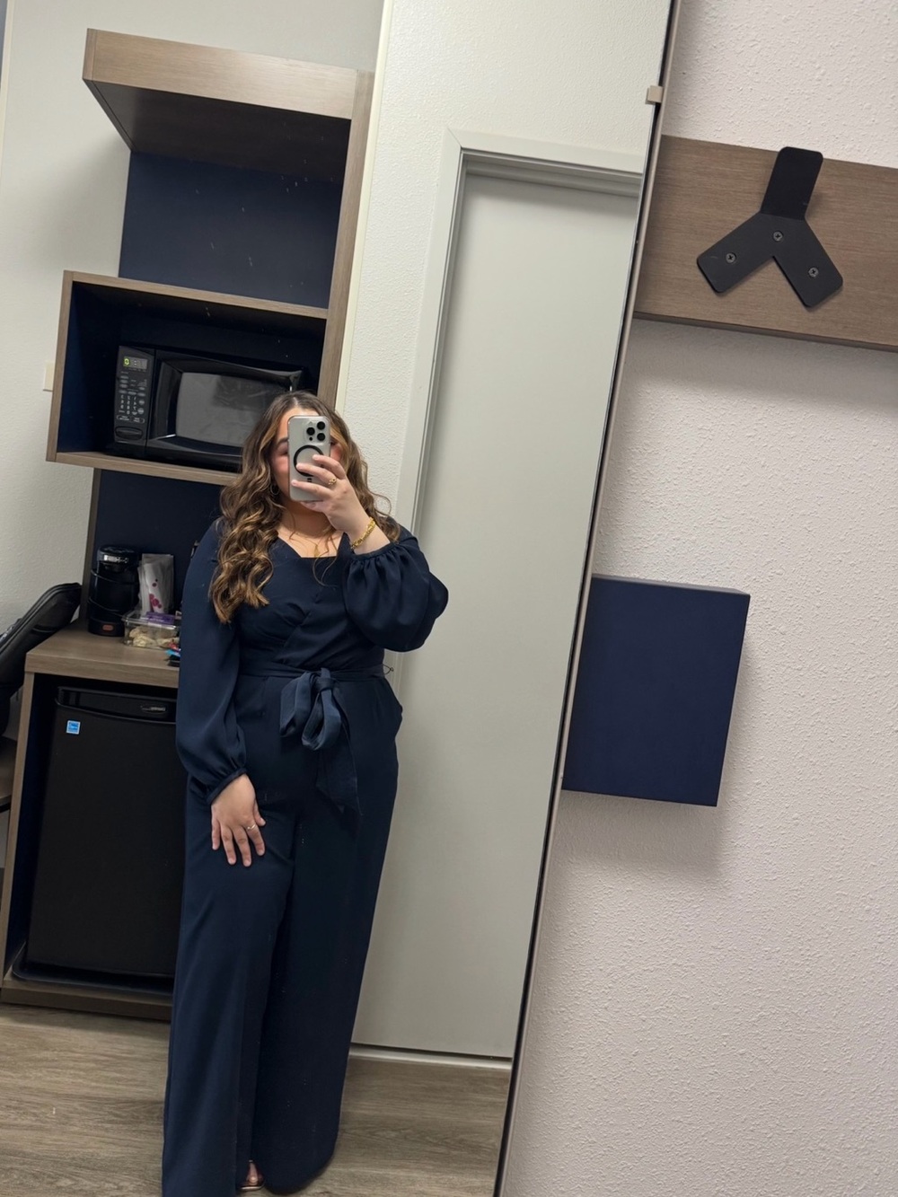 Eliza J Navy V-Neck Wrap Jumpsuit with Belt - Picture 6 of 8